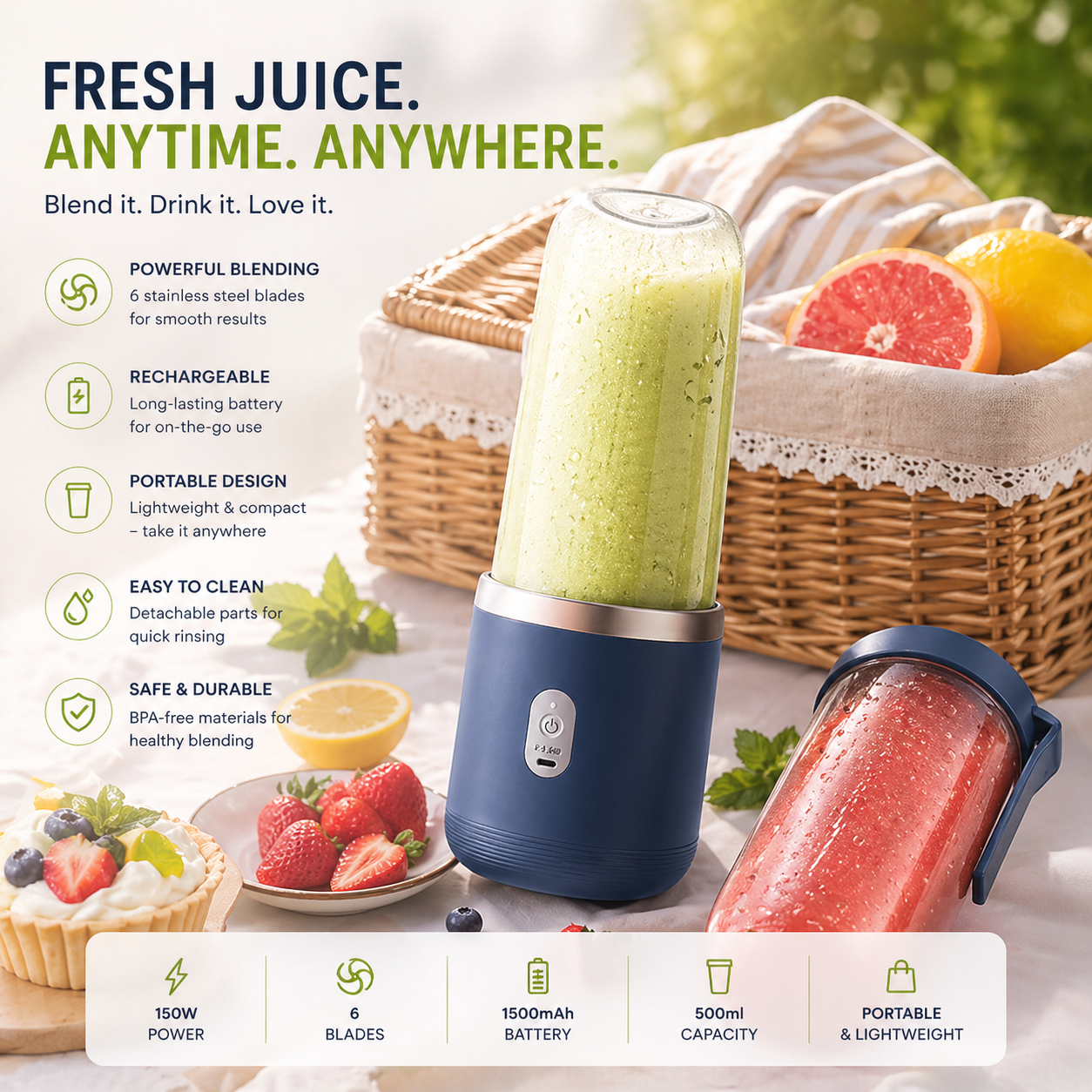 High Quality Twin Gear Portable Juice Blender