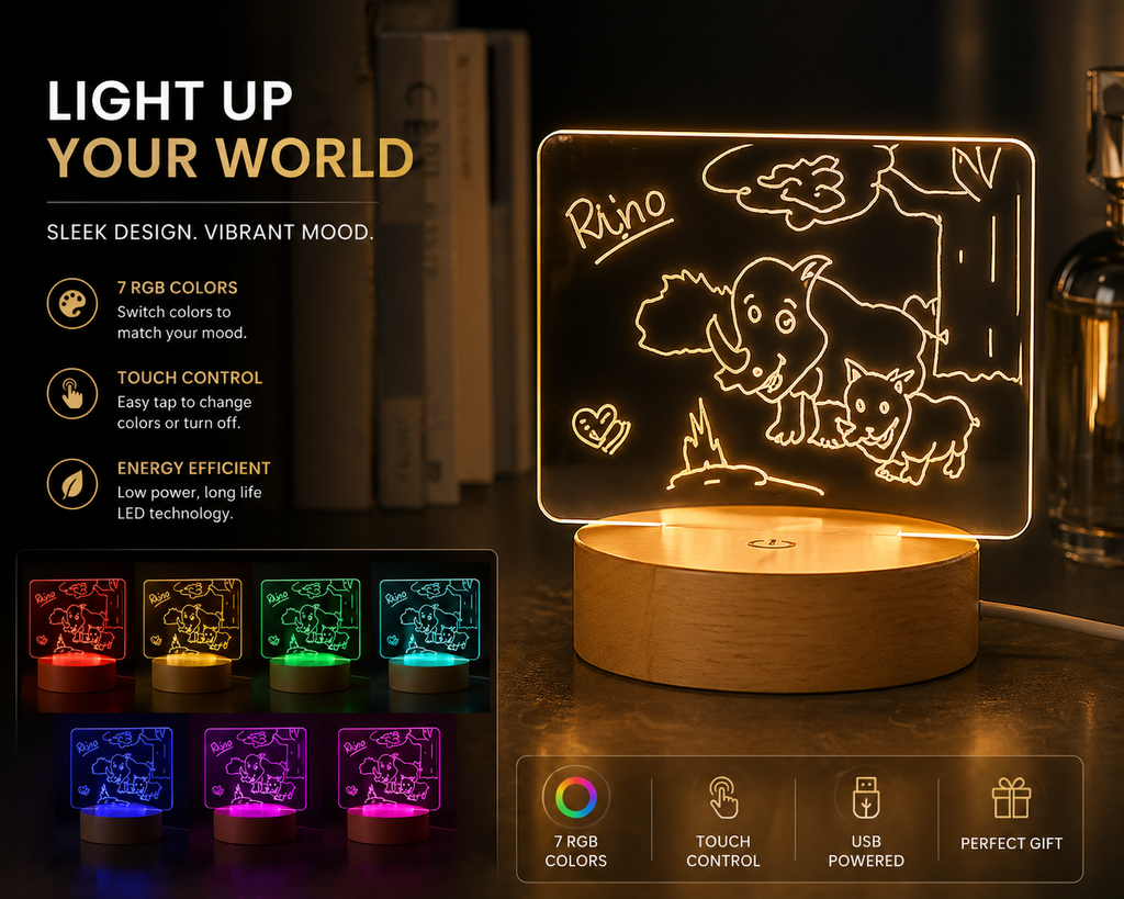 Wood Table Lamp Night Light with Message Board Bedroom Decor