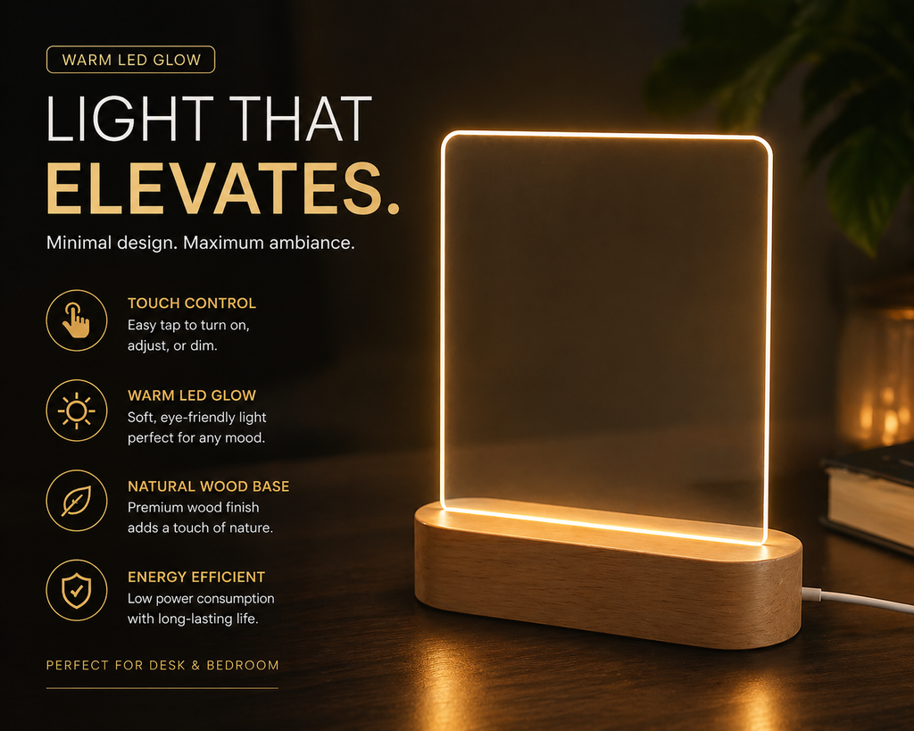 Wood Table Lamp Night Light with Message Board Bedroom Decor